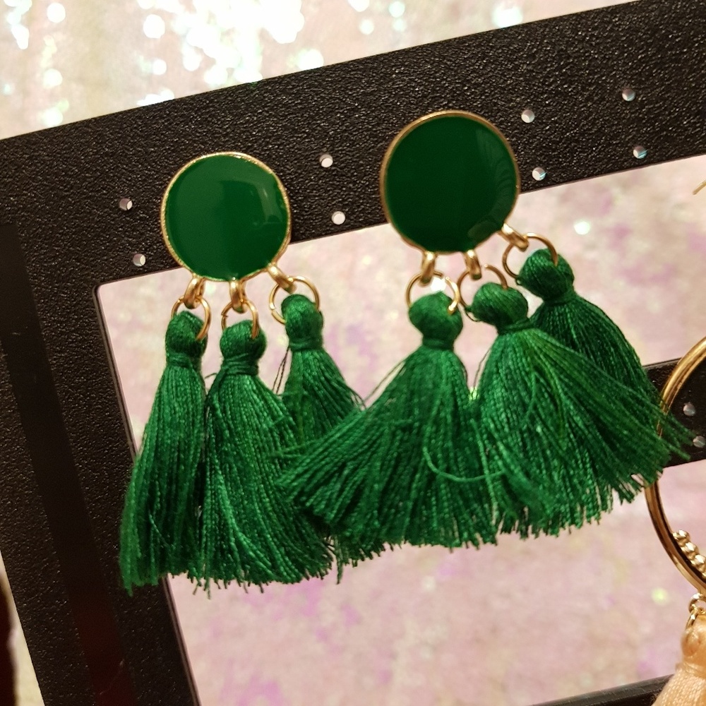 Emerald Green Tassel Earrings